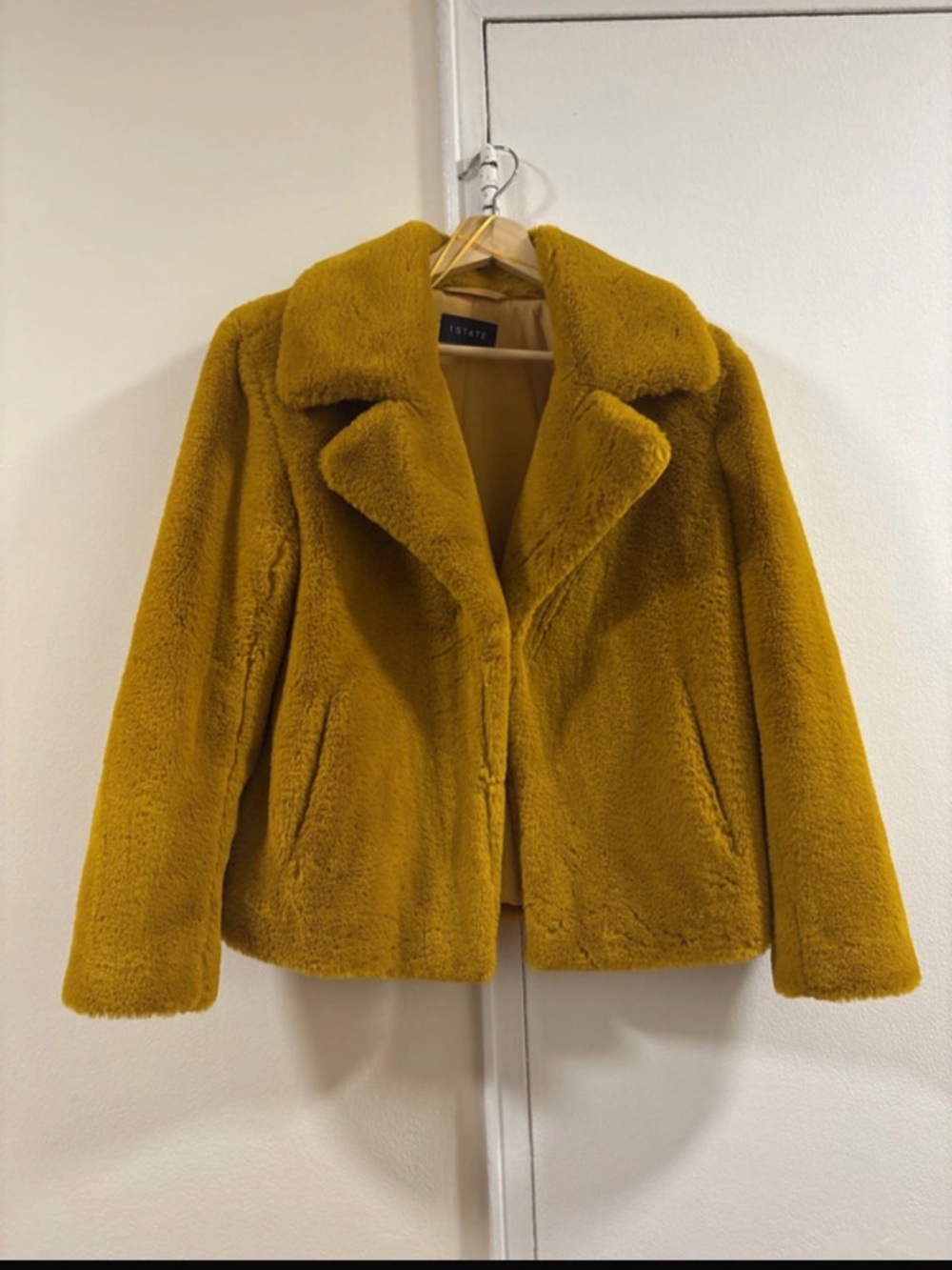 1State Mustard Teddy Coat with Notched Collar